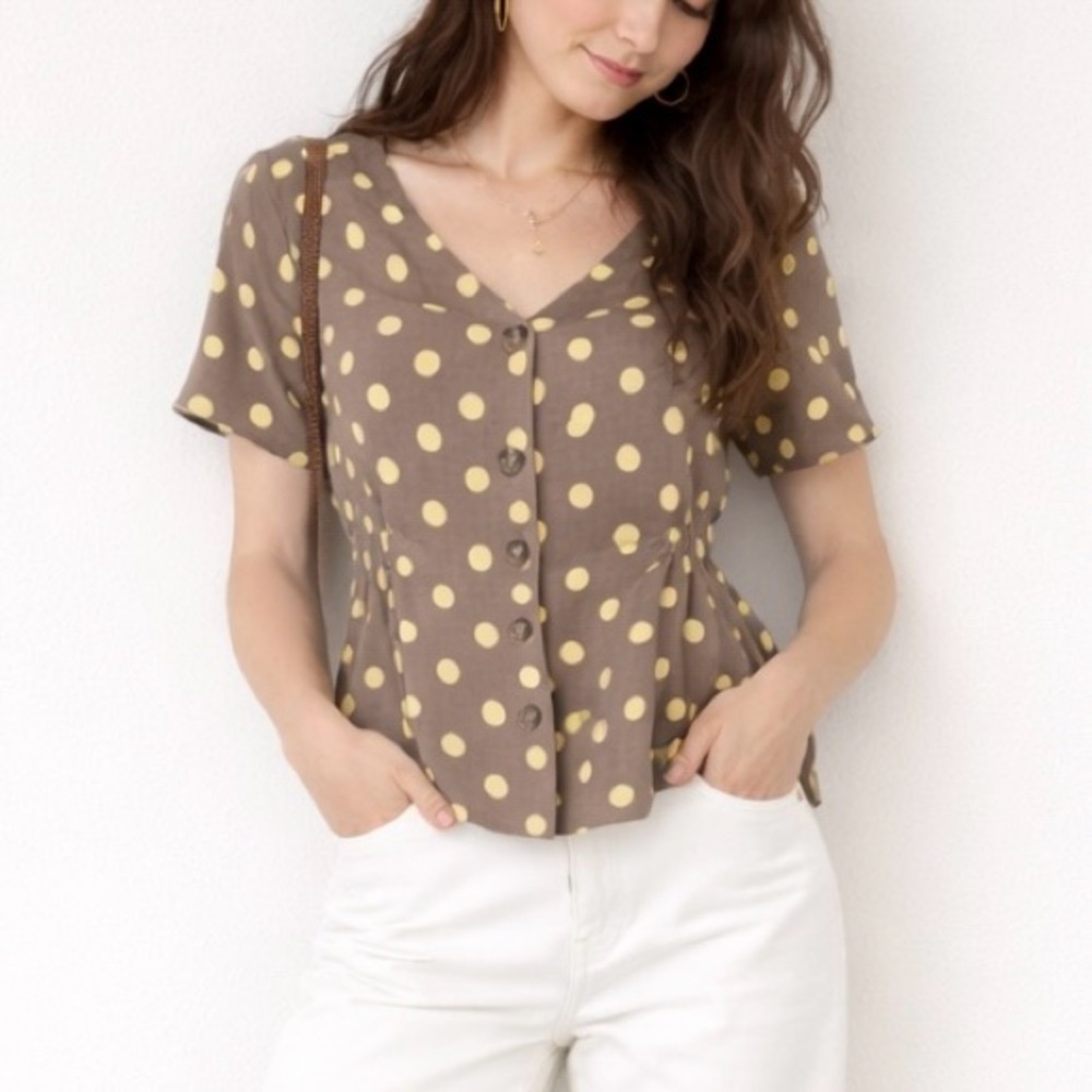 Butter Yellow Polka Dot Peplum Blouse NEW Top Shirt  Poetcore Size Medium